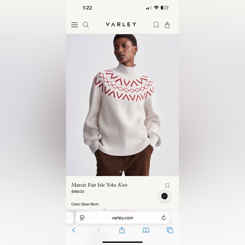 Varley Marcie Fair Isle Yoke Knit-Silver Birch